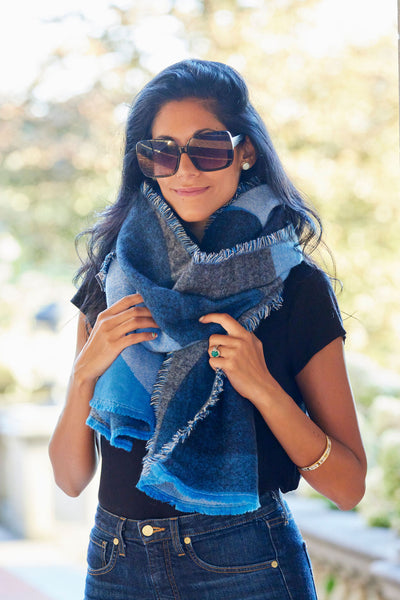 Two Tone Blues/Grey Scarf Shawl